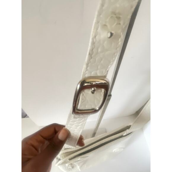 Longchamp White Croc Embossed Crossbody Satchel Minimalist Handbag - Picture 2 of 11